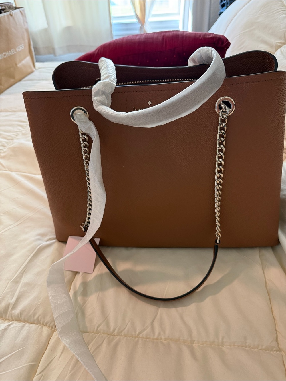 kate spade brown pebbled leather tote with chain handles